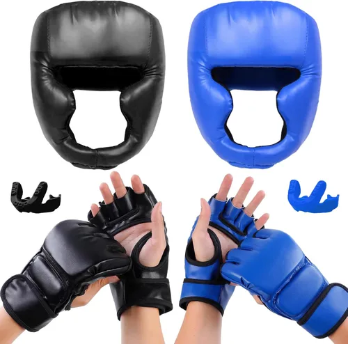 Miniatura 12 de 14 Pcs Boxing Set Boxing Equipment Set for Beginners Including 2 Pair of 6 oz Boxing Gloves Headgear Helmet Hand Wraps Mouth Guards Gifts Training