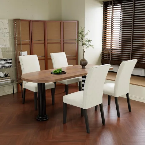 Miniatura 19 de PADMA HOUSE Grey Parsons - Juego de 4 sillas de comedor tapizadas, de piel sintética, con ribete de cabeza de clavo, moderna silla auxiliar sin Gris