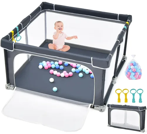 INFANS Corralito plegable para bebés, 50 x 50 pulgadas, grande con puerta, malla suave y visible, centro de actividades para niños para interiores y