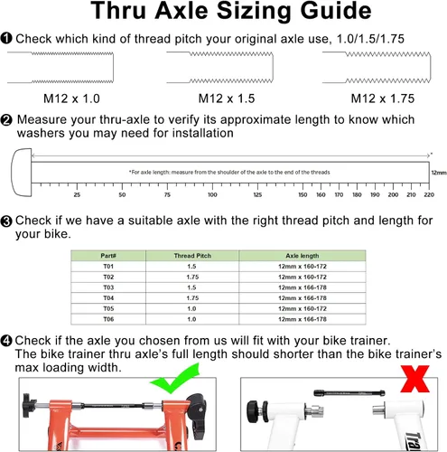 Miniatura 4 de Ejes pasantes de 12 mm para entrenadores de bicicleta - Adaptador de eje pasante M12 x 1.0/1.5/1.75 para fijación de rueda trasera en entrenador