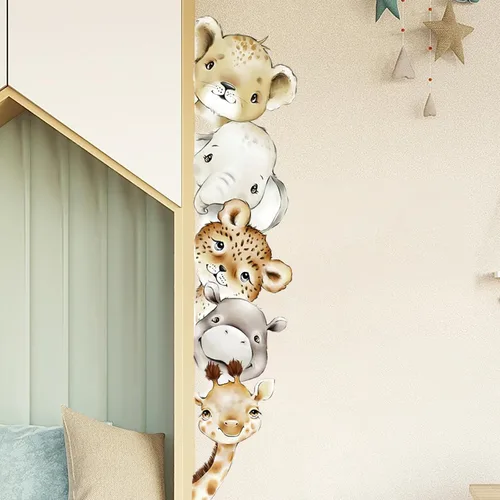 Miniatura 14 de Calcomanías de pared de animales de acuarela de 56.29 x 44.88 pulgadas, calcomanías de animales de selva, tigre, elefante, cebra, jirafa, mono