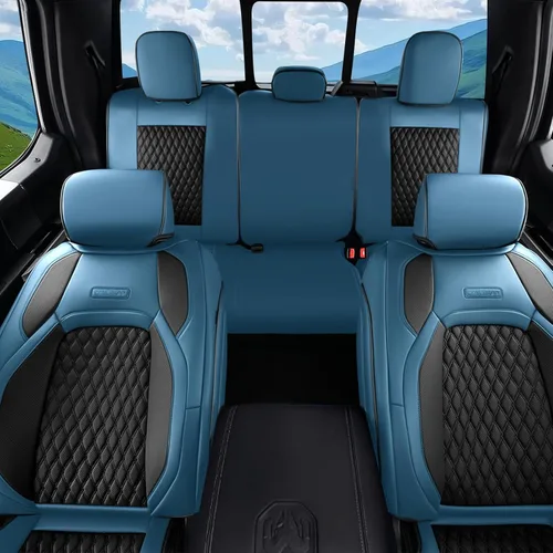 Miniatura 23 de Coverado Fundas de Asientos de Automóvil Juego Completo, Fundas de Asientos de Automóvil de Cuero Impermeables para Dodge RAM 1500 Compatible