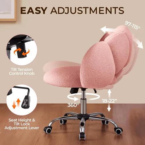 Miniatura 5 de Yaheetech Boucle - Silla de escritorio tapizada en forma de nube, silla de tocador ajustable para oficina en casa, silla de computadora con ruedas
