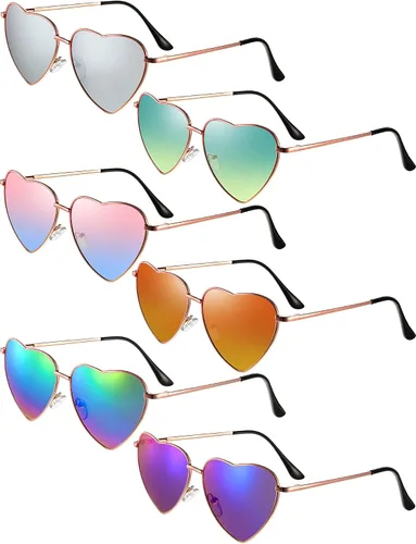 Frienda 6 pares de lentes de sol en forma de corazón, lentes de sol vintage con marco de corazón, lentes retro de metal multicolor para mujer
