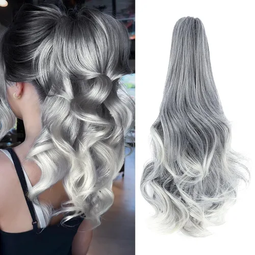 Miniatura 31 de Felendy Extensión de cola de caballo de 18 pulgadas, mezcla de rubio ceniza, marrón oscuro, rizado, ondulado, con clip, extensiones de cabello largo