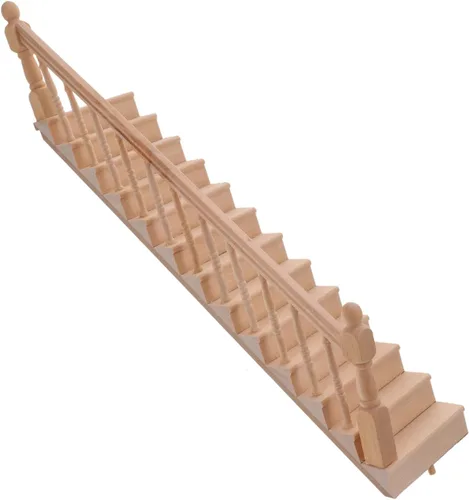 Miniatura 9 de DOITOOL Escalera en miniatura de 12 escalas con pasamanos izquierdos, sin pintar, accesorio de muebles de casa de muñecas de madera para bricolaje
