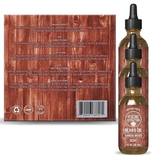 Miniatura 4 de Viking Revolution Aceite de barba de sándalo para hombres, aceite natural para barba con aceite de argán y aceite de jojoba, suavizante de barba