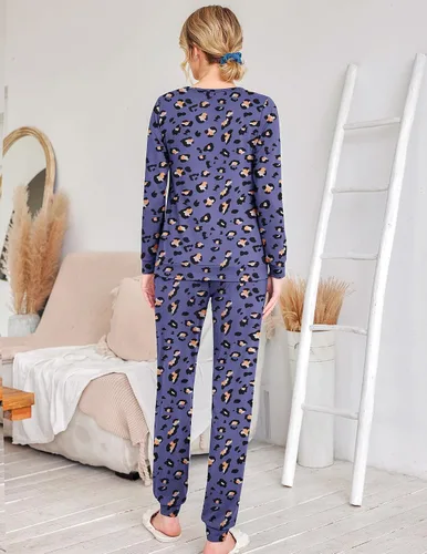 Miniatura 164 de Ekouaer Conjunto de pijama de manga larga para mujer, ropa de dormir suave con cuello redondo y bolsillos