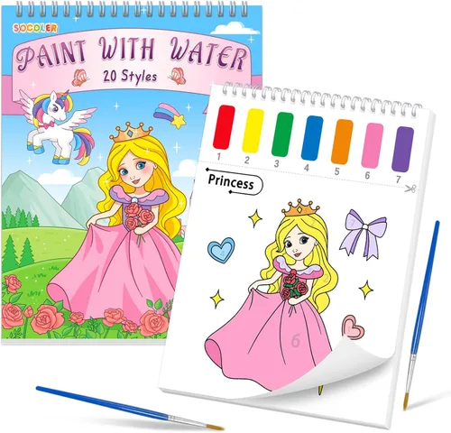 Miniatura 14 de Libros de pintar con agua SOCOLER para niños pequeños, papeles de pintura de acuarela sin desorden con tema de tráfico para niños, kit de pintura