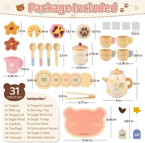 Miniatura 2 de Juego de fiesta de té Beberolen para niños pequeños de 3 a 5 años, niñas y niños, regalo de cumpleaños, juego de simulación de alimentos, juguete