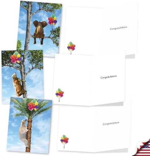 Miniatura 3 de The Best Card Company Juego de 20 tarjetas de felicitación surtidas de 4 x 5.12 pulgadas con sobres (10 diseños, 2 de cada uno) animales de árbol