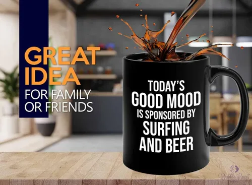 Hobby - Taza de café (11 onzas), color negro, para surf y cerveza, Windsurf Beach Wave Summer Buceo, Navegación en barco, amantes del mar