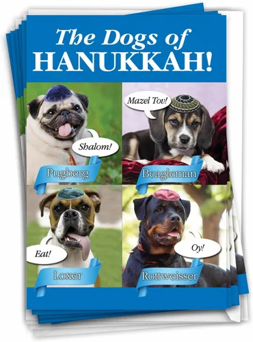 NobleWorks - Perros de Hanukkah - 12 divertidas tarjetas de Janucá en caja - Juego a granel tarjetas navideñas judías, B2547HKG