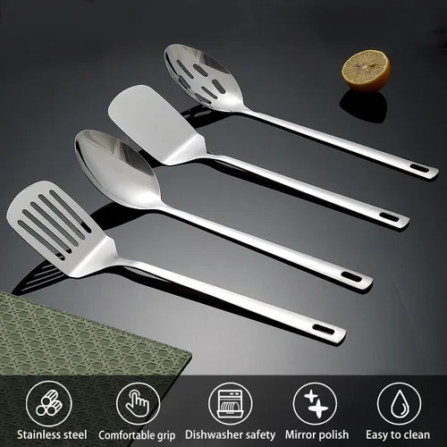 Miniatura 4 de Homquen Juego de utensilios de cocina de acero inoxidable, 4 piezas, juego de utensilios de cocina, juego de espátulas, cucharas de cocina, 1.