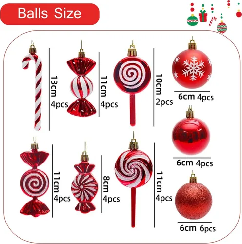 Miniatura 2 de 36 piezas de adornos de Navidad, adornos de Navidad de plástico irrompibles MOYEE para árbol - decoraciones de Navidad de bastón de caramelo, Rojo