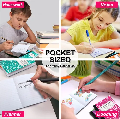 Miniatura 7 de feela Paquete de 70 mini cuadernos de composición a granel, lindo bloc de notas de composición de bolsillo, cuadernos pequeños para estudiantes