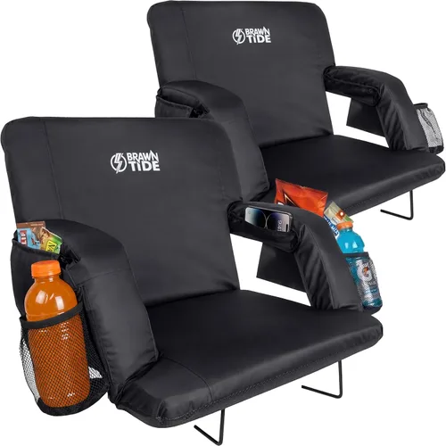 Miniatura 15 de BRAWNTIDE - Asiento para estadio con respaldo, cómodo cojín, acolchado grueso, 2 ganchos para gradas, 4 bolsillos, silla de estadio ideal