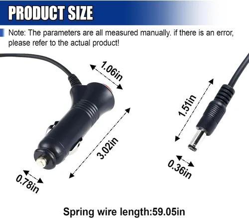 Miniatura 2 de DC 0.217 x 0.083 in Cargador de coche Cable de fuente de alimentación, 12V-24V 4.9FT Adaptador de enchufe de encendedor de cigarrillos de coche
