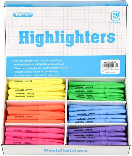 Rarlan - Resaltadores, punta de cincel, colores fluorescentes surtidos, paquete grande de 96 unidades