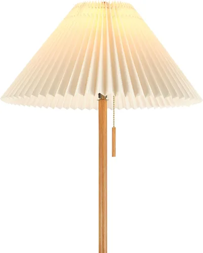 Miniatura 7 de GLOBE Electric 61000053 - Lámpara de pie de 62 pulgadas, acabado en tono madera, pantalla de tela plisada, interruptor de cadena de tracción, luz