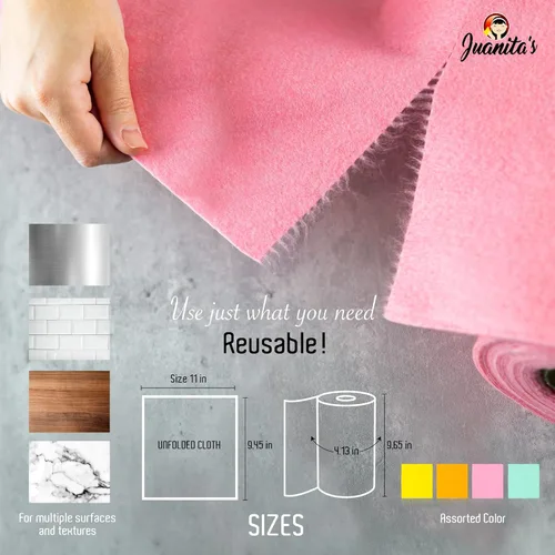 Miniatura 3 de Juanita's - Toallas de papel reutilizables (rollo de 25 hojas), lavables y resistentes, paños de limpieza ecológicos, ultraabsorbentes, sin pelusa