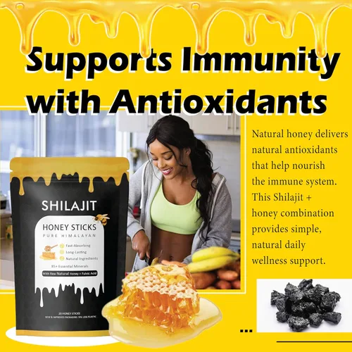 Miniatura 7 de Paquetes de miel Rone con shilajit del Himalaya, miel natural, azafrán, refuerzo de energía y apoyo inmunológico, más de 85 oligominerales, 75% más