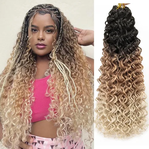 Miniatura 59 de GoGo Curl Crochet Hair 18 pulgadas onda de agua pelo sintético bohemio ganchillo trenzado jengibre onda profunda extensiones de cabello trenzado