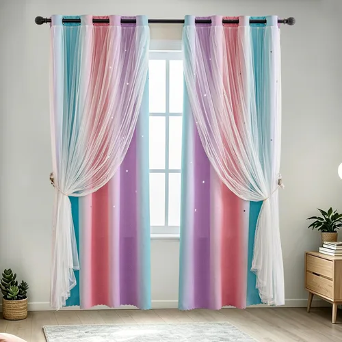 Miniatura 11 de indistar Cortinas opacas con recortes de estrellas para dormitorio de niña, cortinas de oscurecimiento de habitación y cortinas para habitación