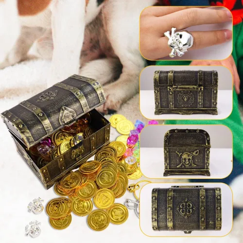 Miniatura 4 de AEVBSOY Cofre del Tesoro Pirata Juguetes Almacenamiento para Niños Cofre del Tesoro Pirata Caja del Tesoro Aventurera con Candado Caja de Cofre