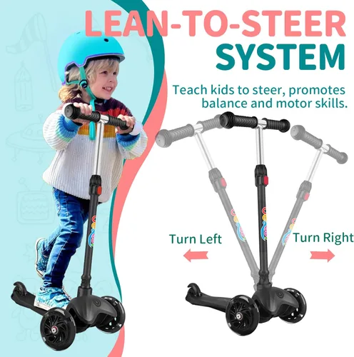 Miniatura 4 de BELEEV Patinete A1 para niños de 2 a 6 años, patinete de 3 ruedas para niños pequeños, niñas y niños, ruedas que se iluminan, altura ajustable