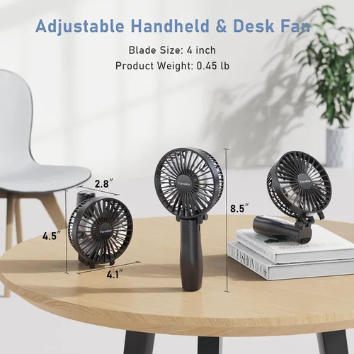 Miniatura 6 de FARADAY Ventilador de mano personal de 4800 mAh, ventilador de refrigeración de viaje, potentes ventiladores portátiles pequeños, ventilador de mesa