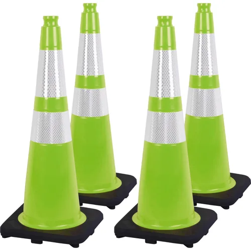 Miniatura 34 de Conos de Tráfico de PVC Naranja/Verde Fluorescente, Cono de Estacionamiento con Base Negra Pesada Estructuralmente Estable Resistente a
