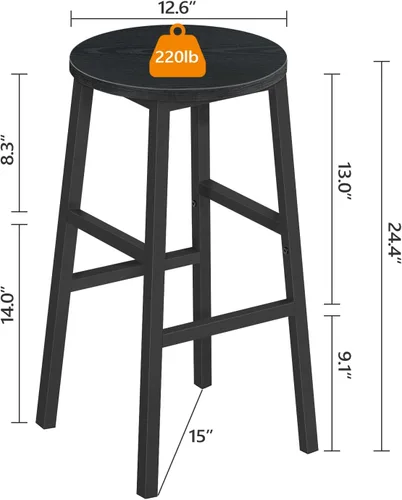 Miniatura 3 de MAHANCRIS Taburetes de bar, juego de 2 sillas de bar redondas con reposapiés, taburetes de bar de desayuno de cocina de 24.4 pulgadas, taburetes