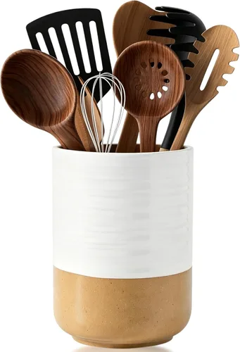 Miniatura 10 de HASENSE Soporte grande para utensilios de cocina de 7.4 pulgadas para encimera, organizador de utensilios de cocina moderno de granja, juego