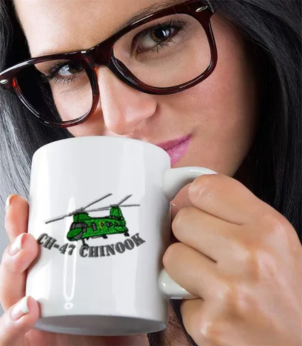 Miniatura 5 de Taza de café de cerámica de 11 onzas Ch-47 Chinook con nombre de helicóptero blanco, diseño de taza de té