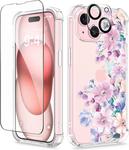 Miniatura 83 de GVIEWIN - Funda floral para iPhone 14 de 6.1 pulgadas, protector de pantalla + protector de lente de cámara, no se amarillenta, a prueba de golpes