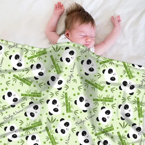 Miniatura 9 de Panda - Manta de bebé personalizada con nombre, ropa de cama con estampado de panda lindo y suave para bebés, niños y niñas, regalo de cumpleaños
