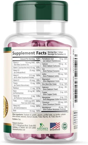 Miniatura 9 de Multivitamínico para mujer – Multivitaminas diarias completas para mujer con calcio, ácido fólico, vitamina A, C, D, E y vitaminas B, zinc y hierro