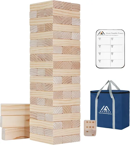 Miniatura 10 de Megwoz Juegos de torre de caída mediana para niños y adultos, 66 bloques de madera de pino de Nueva Zelanda apilados a 3.5 pies, juegos familiares