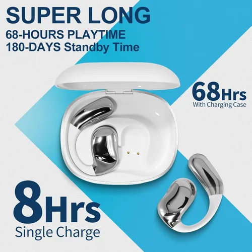Miniatura 4 de Auriculares de oreja abierta con pantalla táctil, auriculares inalámbricos de conducción ósea Bluetooth 5.4, tiempo de reproducción de 68 horas