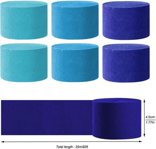 Miniatura 2 de AIM & GGKK Serpentinas de papel crepé azul de 1.8 pulgadas, 6 rollos de decoración de fiesta, un rollo de 82 pies por volumen para fiesta de Boda