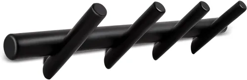 KYSMOTIC Perchero de Pared Moderno de Madera - Montado en la Pared - Negro con 4 Ganchos de Madera - Para Colgar Ropa, Batas, Toallas, Sombreros