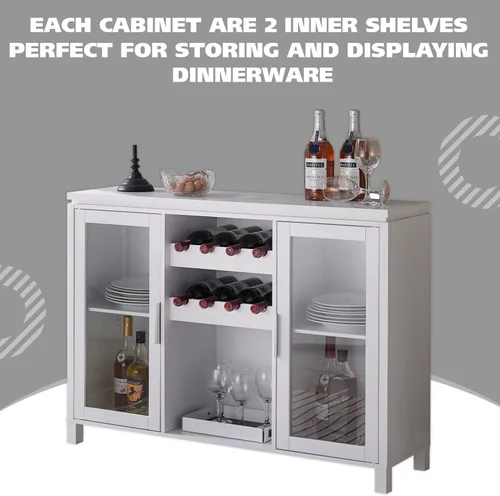 Miniatura 7 de Kings Brand Furniture Neiman - Aparador de madera para vino, estante de madera para vino y armario de buffet independiente con almacenamiento