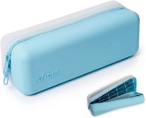 Estuche de viaje diario para lentes de contacto, etiquetas R&L, soporte de 30 lentes (azul)