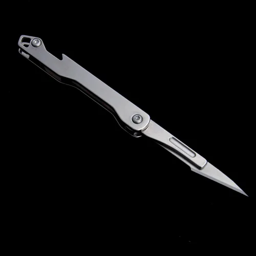 Miniatura 5 de Cuchillo plegable de bolsillo diario con llavero y 10 cuchillas reemplazables de cambio rápido, ultra compacto y ligero (acero inoxidable)