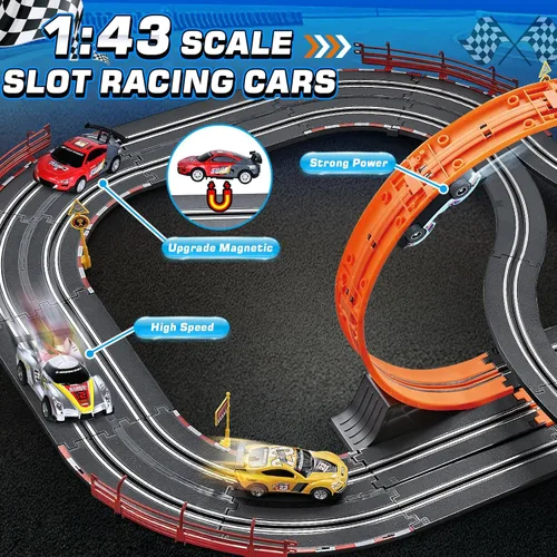 Miniatura 5 de Juguetes para niños de 6, 7, 8-12 años, juegos de pista de carreras de ranuras con 4 autos de ranura, pista de batería o eléctrica para niños, juego