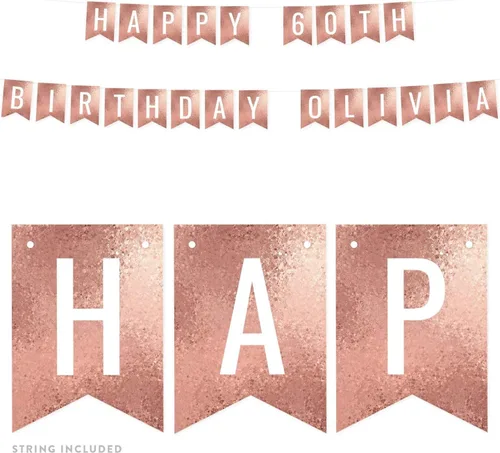 Miniatura 40 de Andaz Press Pancarta decorativa de mosaico con purpurina de oro rosa para fiesta de cumpleaños, 100 años de amor, aproximadamente 5 pies, 1 juego