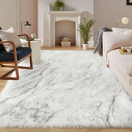 Miniatura 128 de Latepis - Tapete rectangular de piel sintética tipo lana de oveja suave, esponjosa y lavable para sala de estar, dormitorio, sala de juegos o Blanco