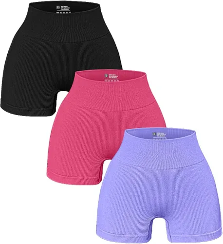 OQQ - 3 piezas para mujer, pantalones cortos de yoga, Leggings de entrenamiento, atléticos, sin costuras, cintura alta, de gimnasio