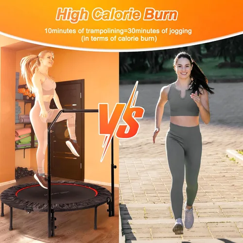 Miniatura 6 de Foldable Mini Trampoline Load 330lbs, 40"/48" Rebounder Trampoline for Adults with Durable Bungee Band and Adjustable Foam Handle for Home Gym